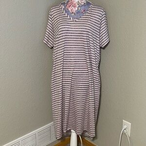 Striped Pink and Gray Women's Pajama Dress